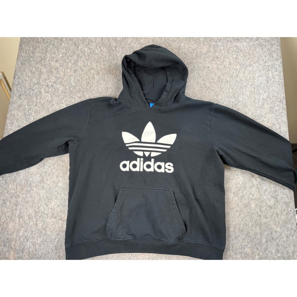 Adidas Originals Mens Trefoil Logo Hoodie Black Pullover Sweatshirt 2XL Large